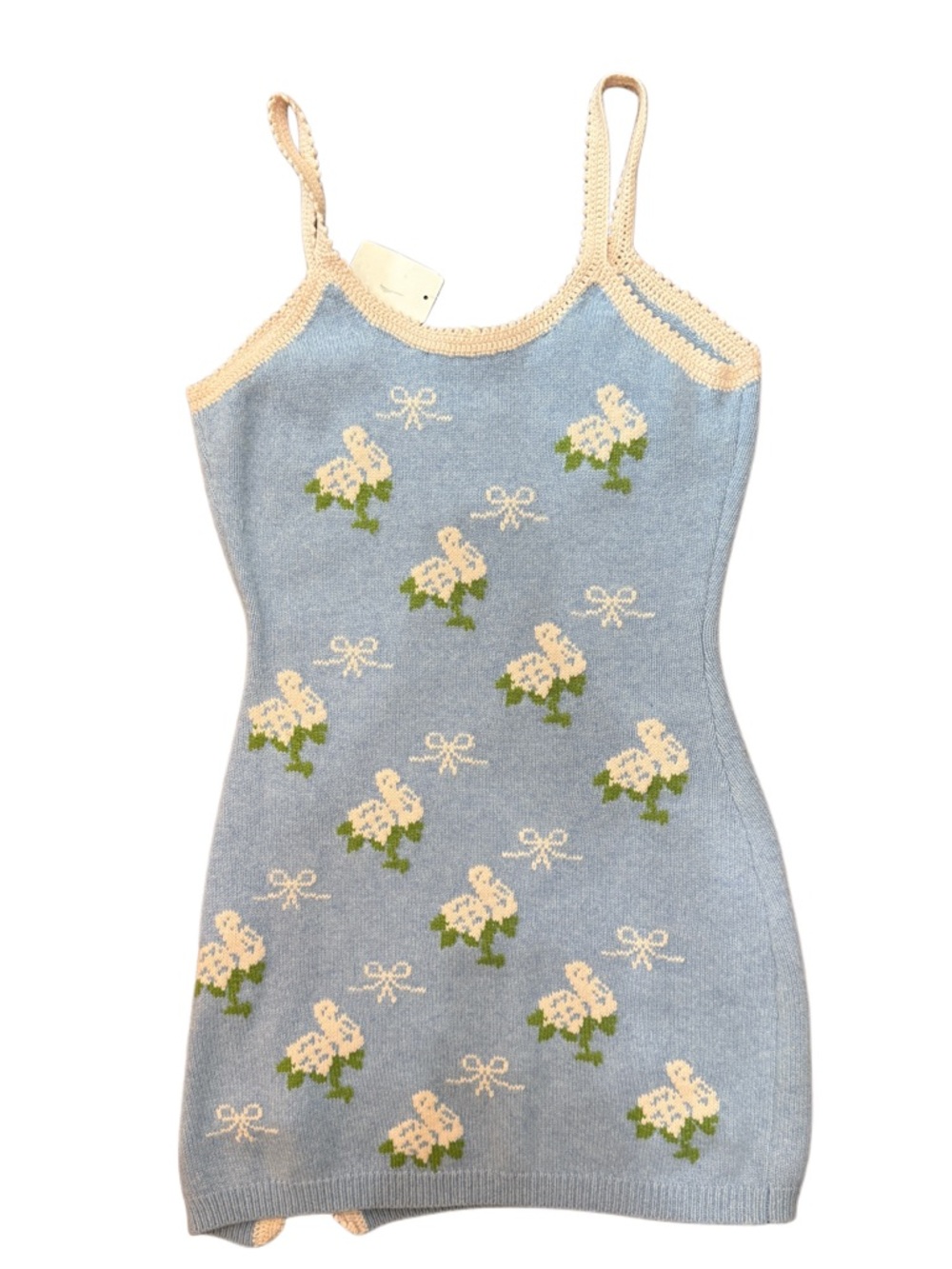LoveShackFancy Blue Floral Knit Mini Dress NWT Size M Periwinkle Cottagecore - Picture 2 of 2